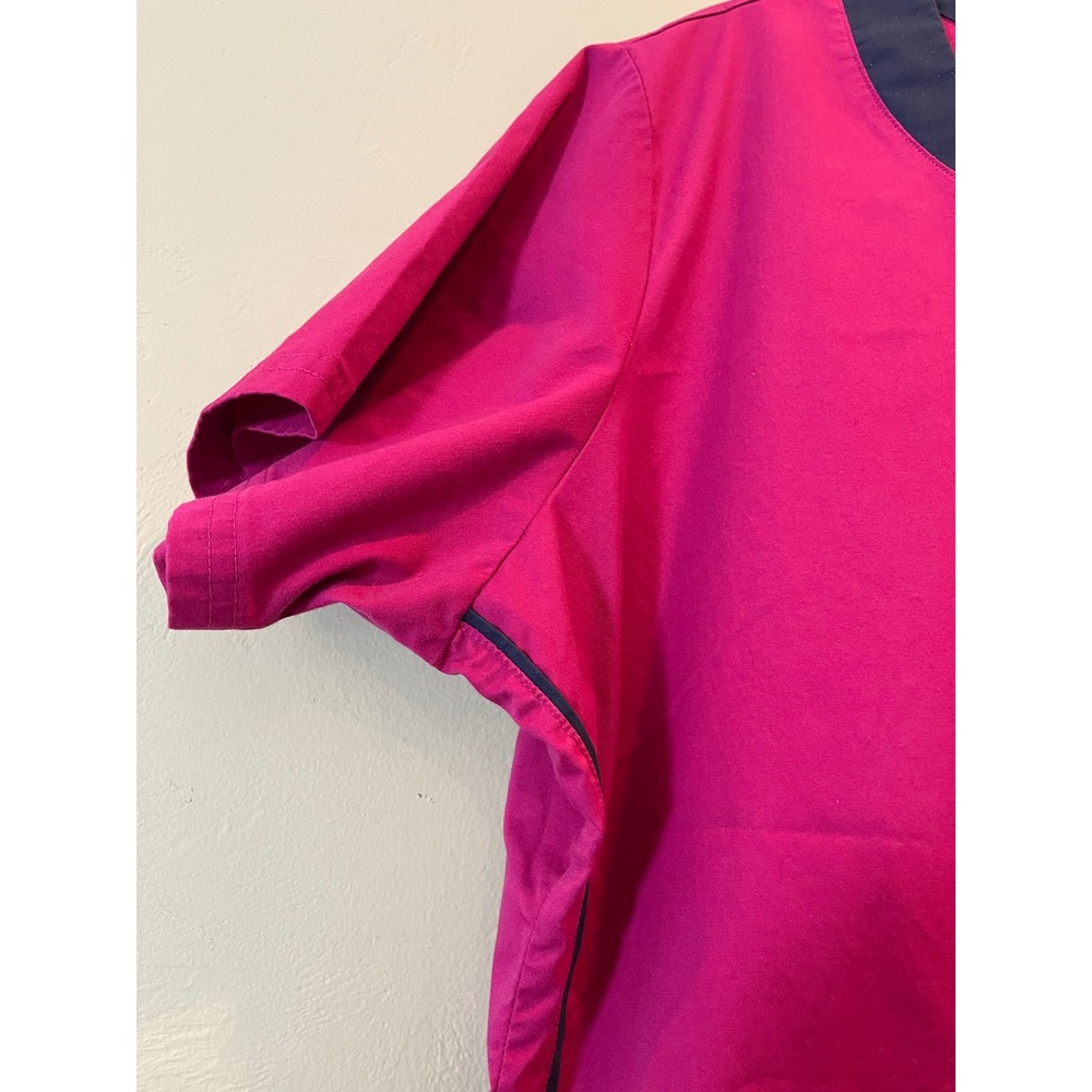 Butter-Soft Stretch Womens Scrub Top Pink Navy Trim V-Neck 2X Medical Uniform - Picture 7 of 12